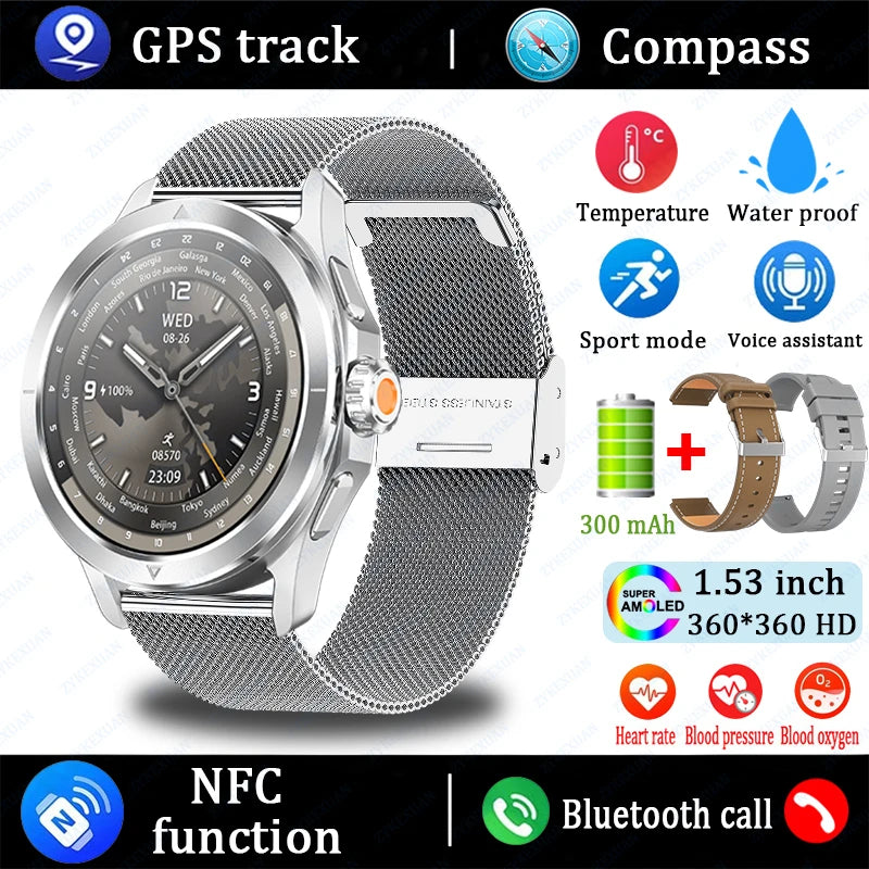 S4 Ultra Outdoor Sports Smart Watch  AMOLED Screen NFC GPS Compass Heart rate Waterproof Bluetooth Call SmartWatch