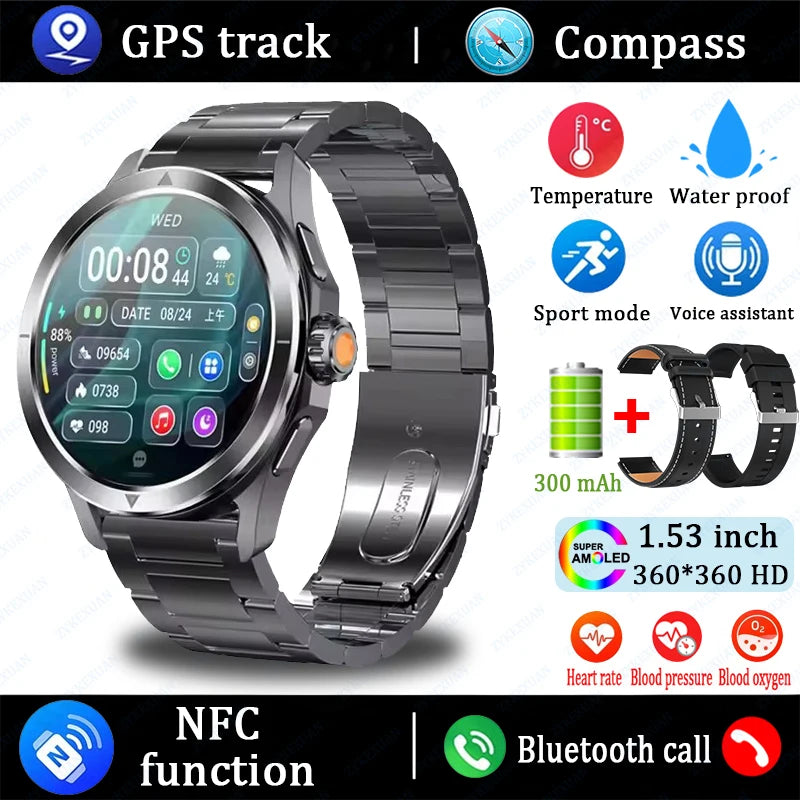 S4 Ultra Outdoor Sports Smart Watch  AMOLED Screen NFC GPS Compass Heart rate Waterproof Bluetooth Call SmartWatch