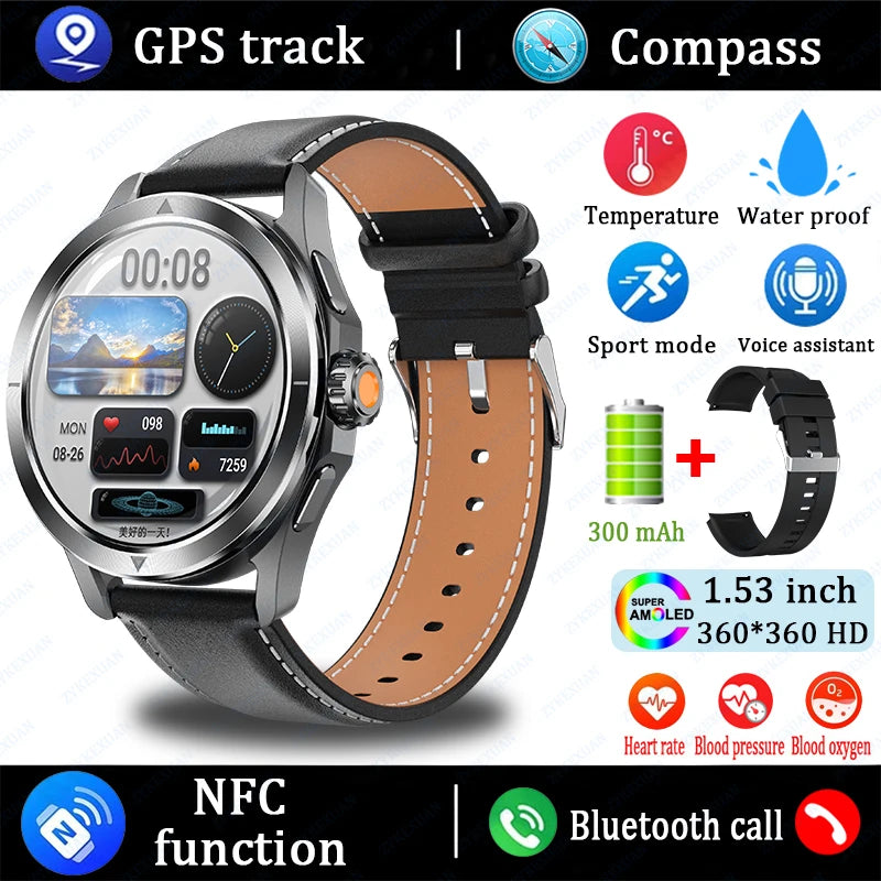 S4 Ultra Outdoor Sports Smart Watch  AMOLED Screen NFC GPS Compass Heart rate Waterproof Bluetooth Call SmartWatch