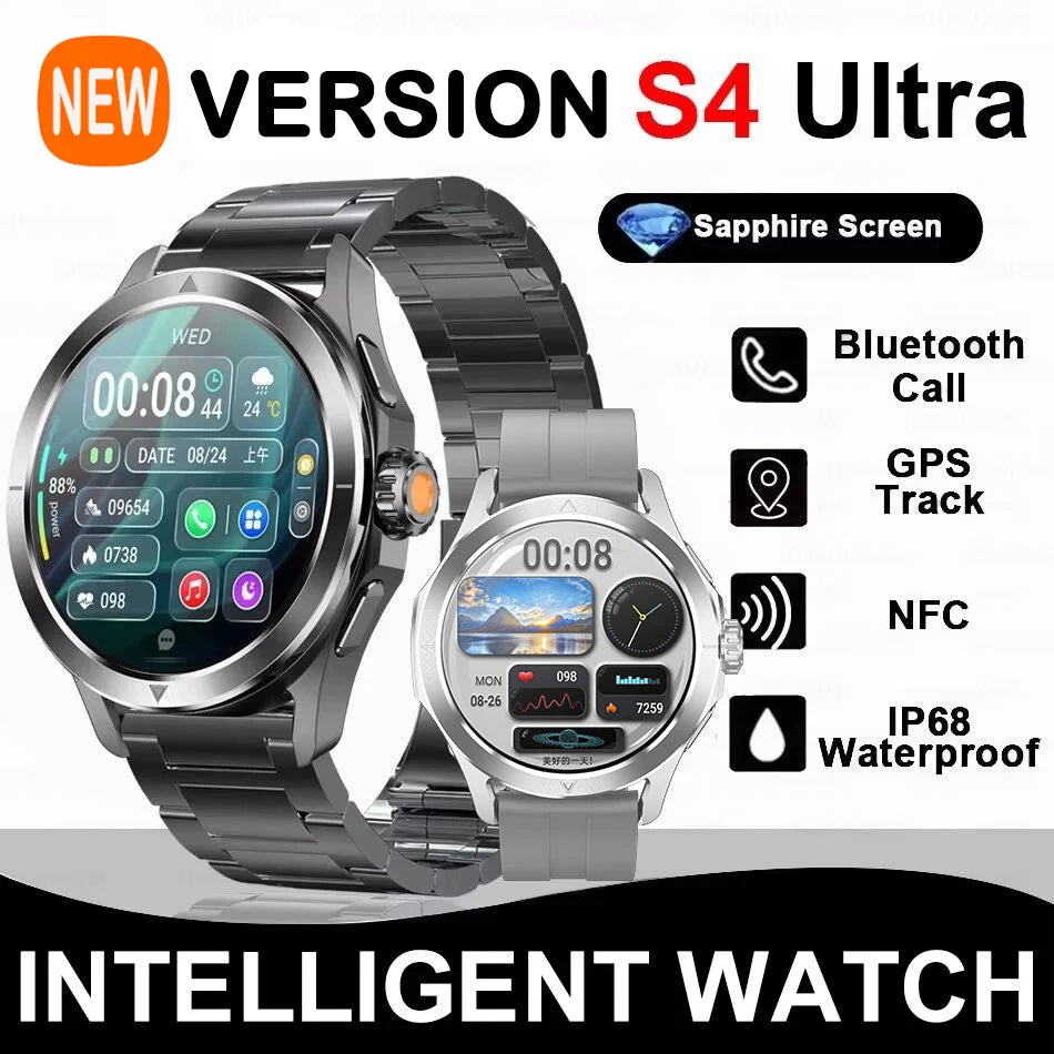 S4 Ultra Outdoor Sports Smart Watch  AMOLED Screen NFC GPS Compass Heart rate Waterproof Bluetooth Call SmartWatch