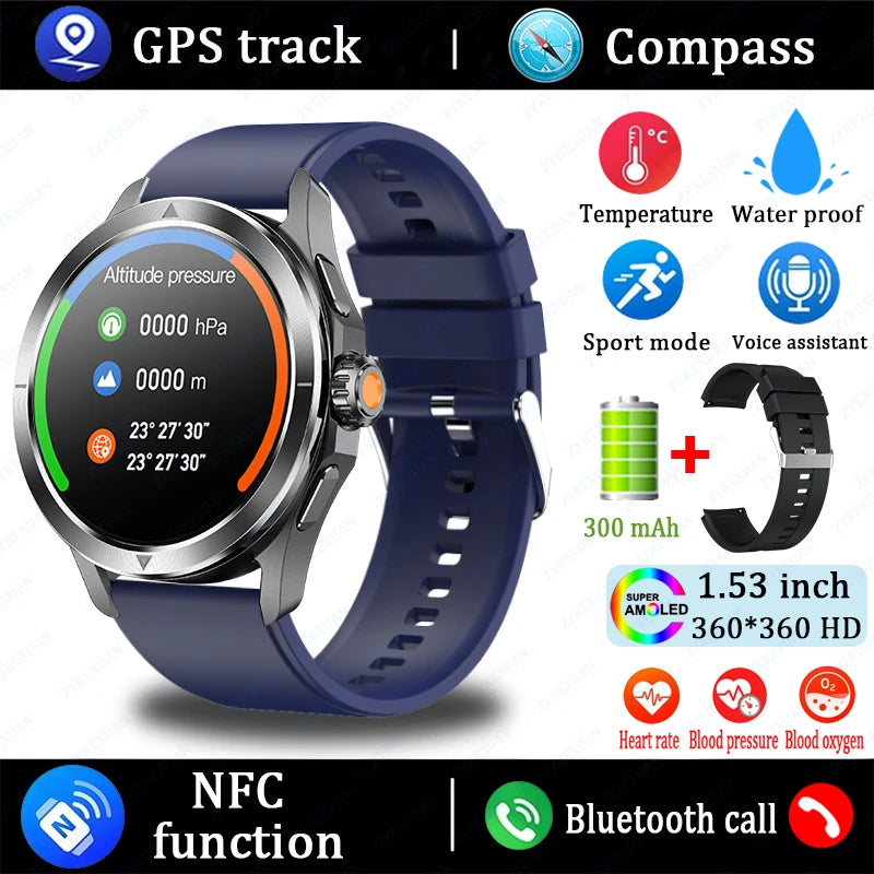 S4 Ultra Outdoor Sports Smart Watch  AMOLED Screen NFC GPS Compass Heart rate Waterproof Bluetooth Call SmartWatch