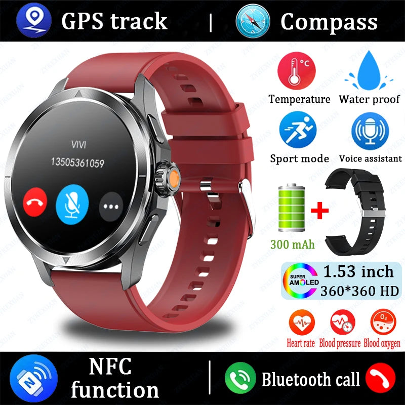 S4 Ultra Outdoor Sports Smart Watch  AMOLED Screen NFC GPS Compass Heart rate Waterproof Bluetooth Call SmartWatch
