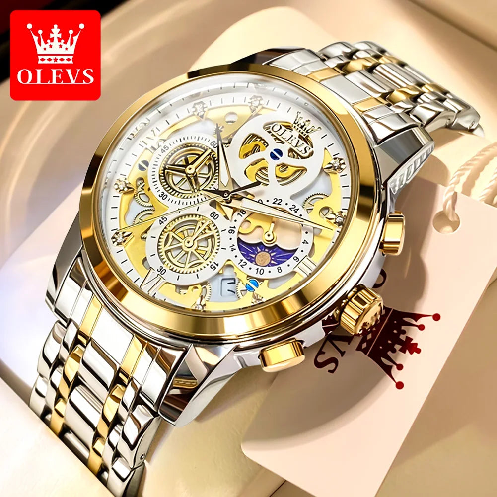Waterproof Quartz Watch for Man Gold Skeleton Style