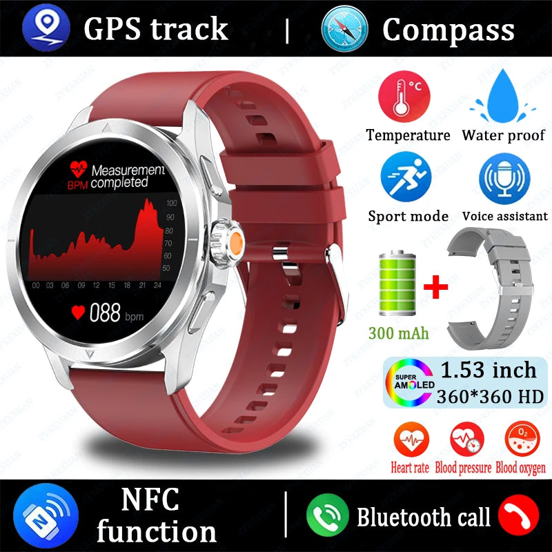 S4 Ultra Outdoor Sports Smart Watch  AMOLED Screen NFC GPS Compass Heart rate Waterproof Bluetooth Call SmartWatch
