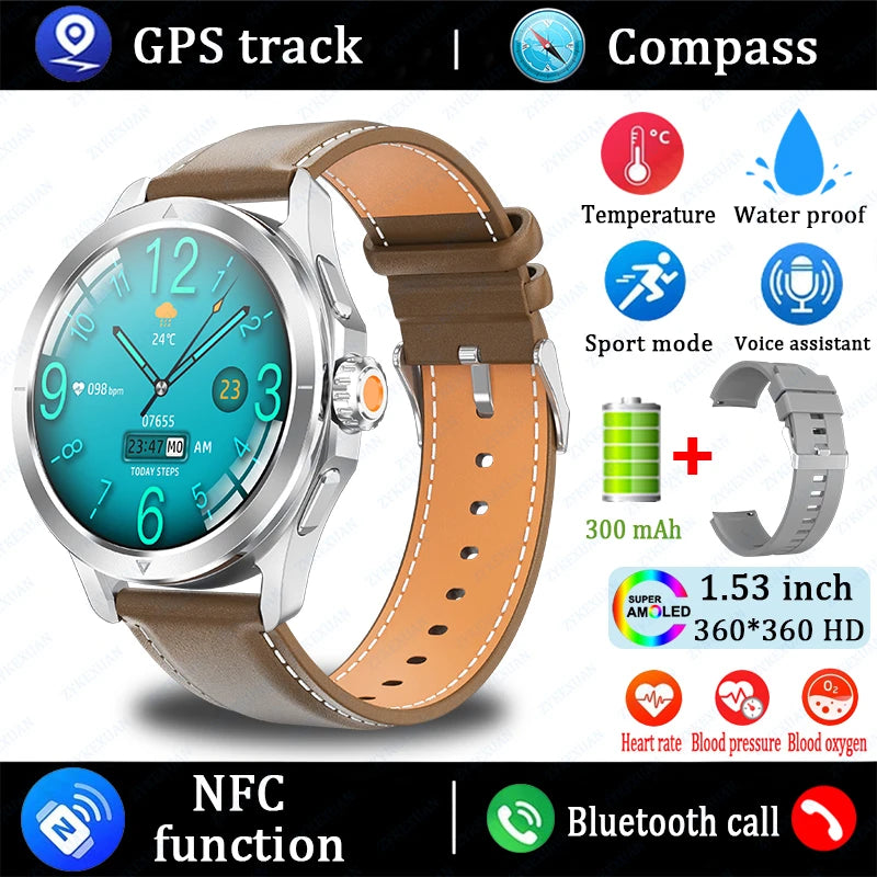 S4 Ultra Outdoor Sports Smart Watch  AMOLED Screen NFC GPS Compass Heart rate Waterproof Bluetooth Call SmartWatch