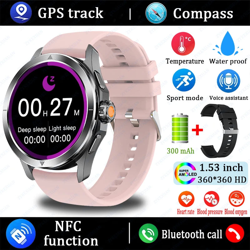 S4 Ultra Outdoor Sports Smart Watch  AMOLED Screen NFC GPS Compass Heart rate Waterproof Bluetooth Call SmartWatch