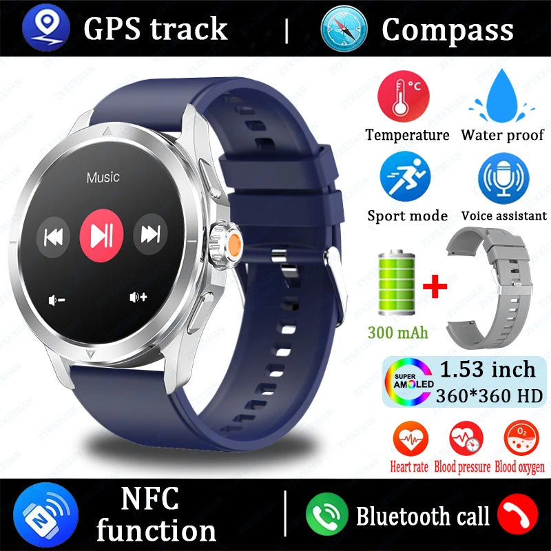 S4 Ultra Outdoor Sports Smart Watch  AMOLED Screen NFC GPS Compass Heart rate Waterproof Bluetooth Call SmartWatch