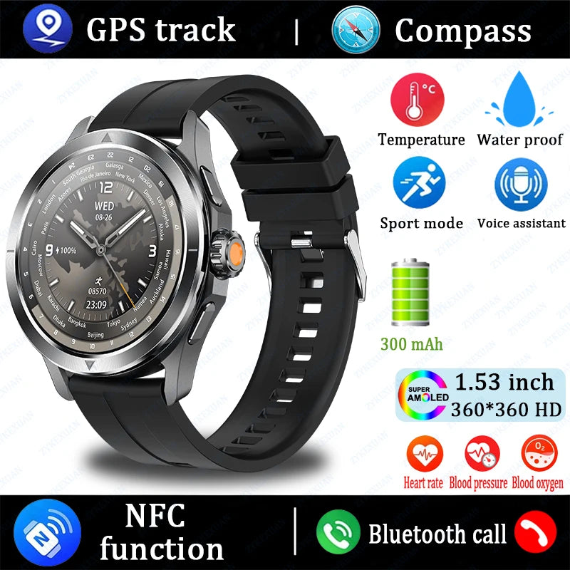 S4 Ultra Outdoor Sports Smart Watch  AMOLED Screen NFC GPS Compass Heart rate Waterproof Bluetooth Call SmartWatch